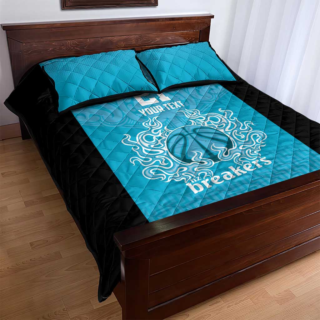 New Zealand Custom Quilt Bed Set Fire Basketball Maori Tribal Sky Blue - Aussie Hoodie