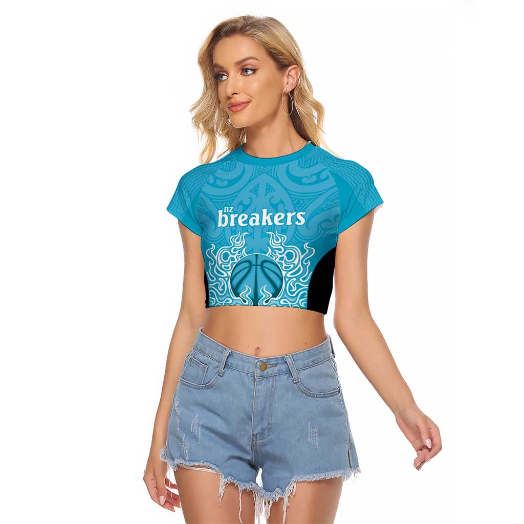 New Zealand Custom Raglan Cropped T Shirt Fire Basketball Maori Tribal Sky Blue - Aussie Hoodie