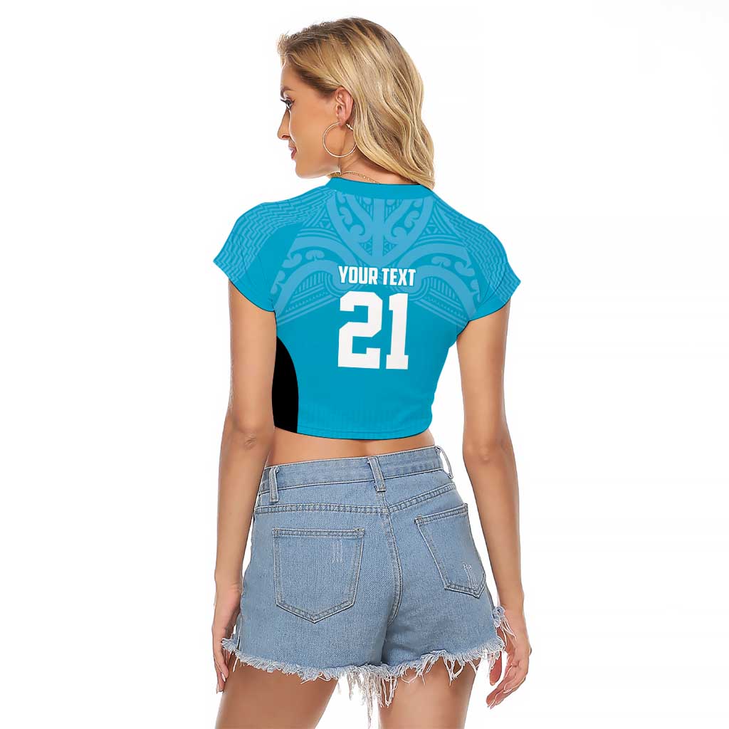 New Zealand Custom Raglan Cropped T Shirt Fire Basketball Maori Tribal Sky Blue - Aussie Hoodie