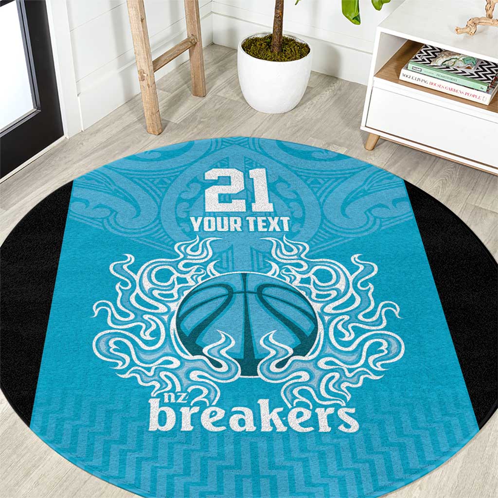 New Zealand Custom Round Carpet Fire Basketball Maori Tribal Sky Blue - Aussie Hoodie