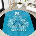 New Zealand Custom Round Carpet Fire Basketball Maori Tribal Sky Blue - Aussie Hoodie