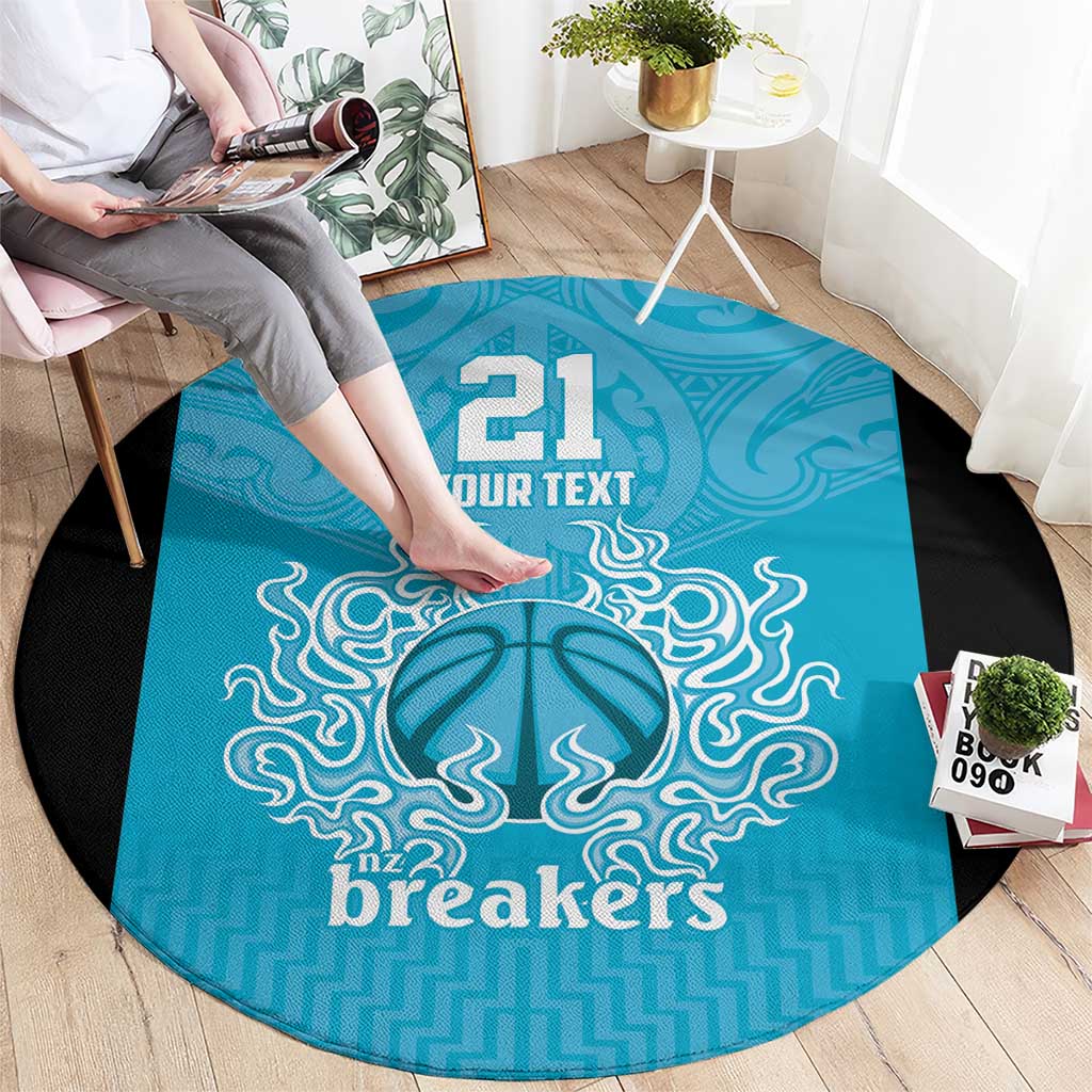 New Zealand Custom Round Carpet Fire Basketball Maori Tribal Sky Blue - Aussie Hoodie