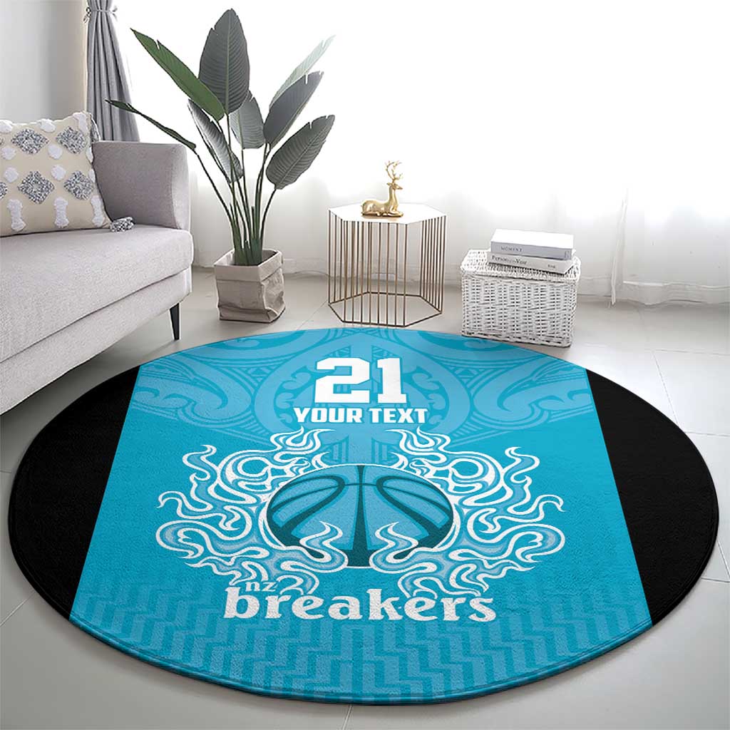 New Zealand Custom Round Carpet Fire Basketball Maori Tribal Sky Blue - Aussie Hoodie