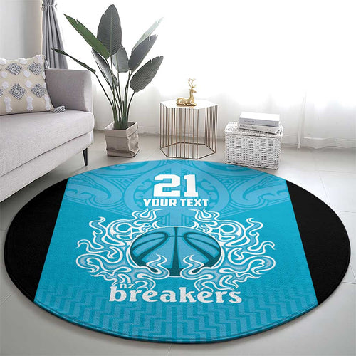 New Zealand Custom Round Carpet Fire Basketball Maori Tribal Sky Blue - Aussie Hoodie