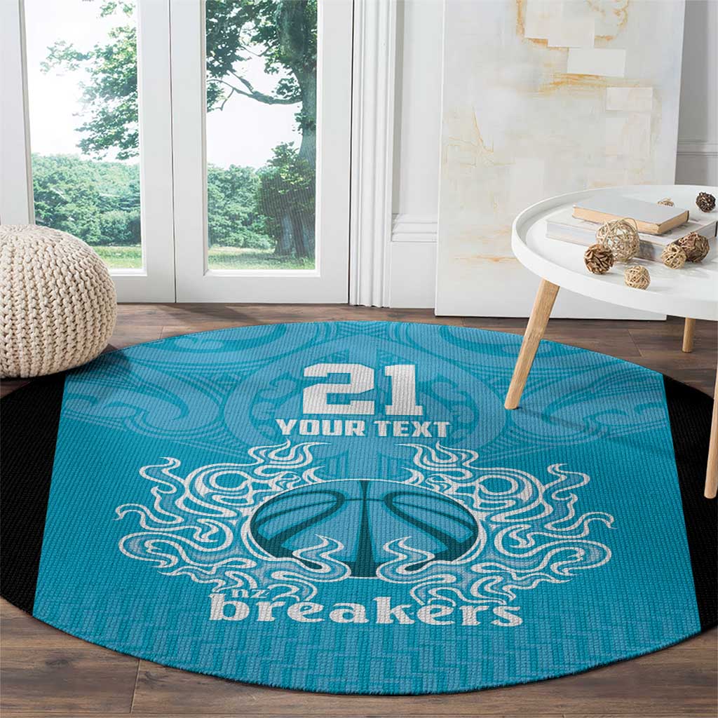 New Zealand Custom Round Carpet Fire Basketball Maori Tribal Sky Blue - Aussie Hoodie