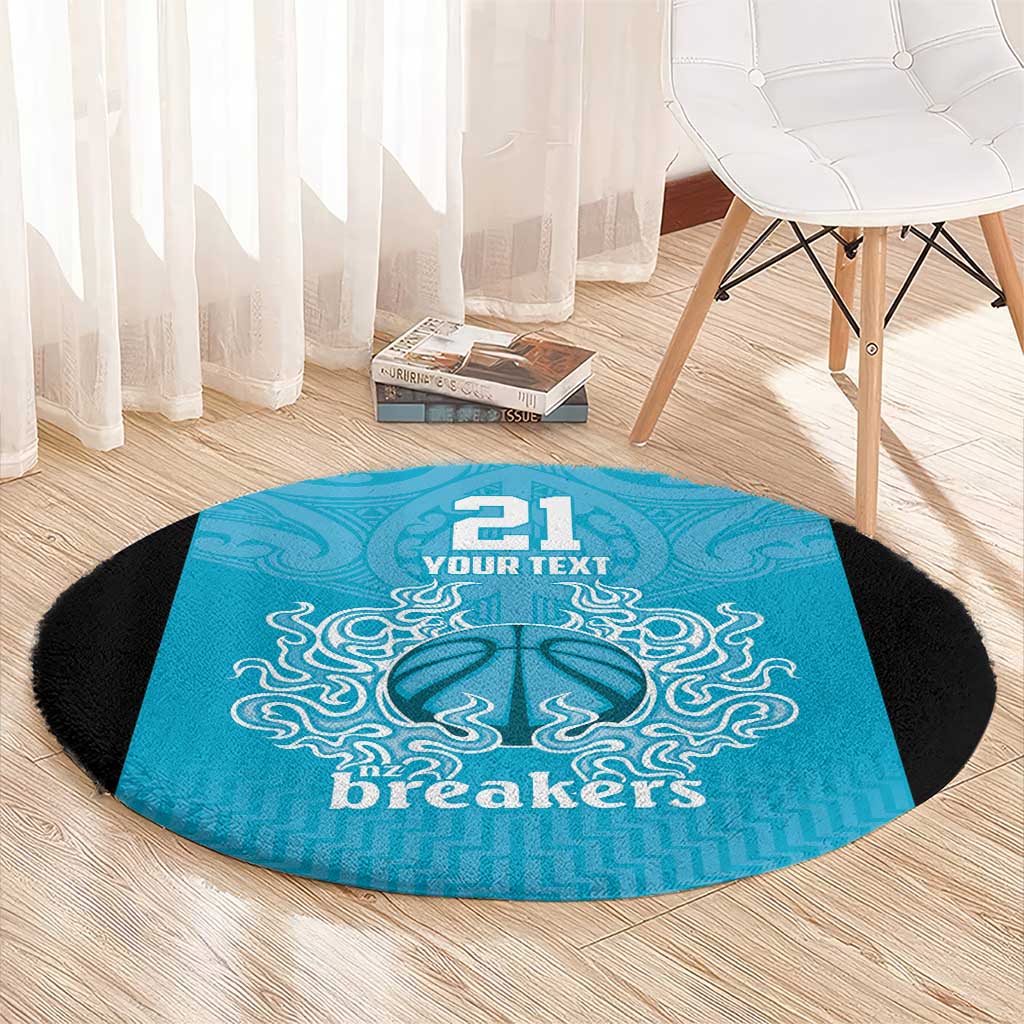 New Zealand Custom Round Carpet Fire Basketball Maori Tribal Sky Blue - Aussie Hoodie