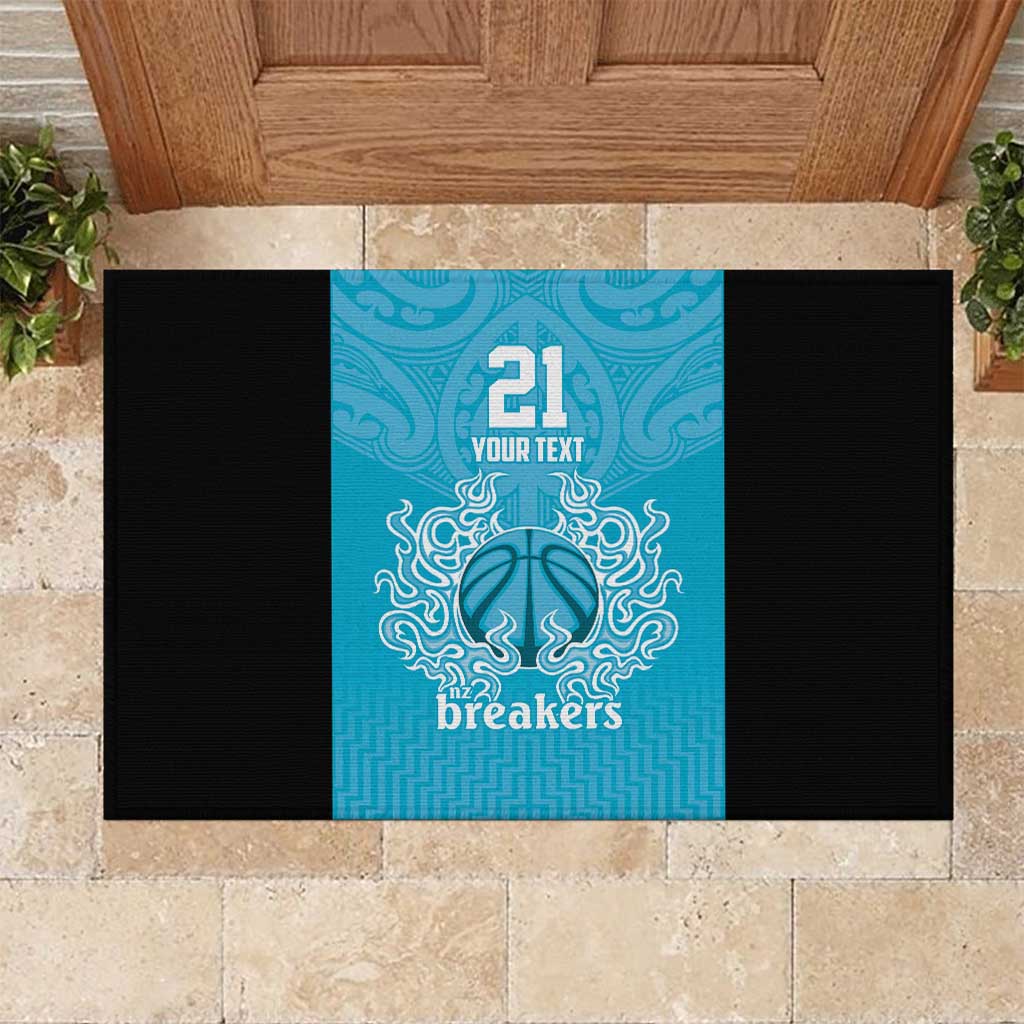 New Zealand Custom Rubber Doormat Fire Basketball Maori Tribal Sky Blue - Aussie Hoodie