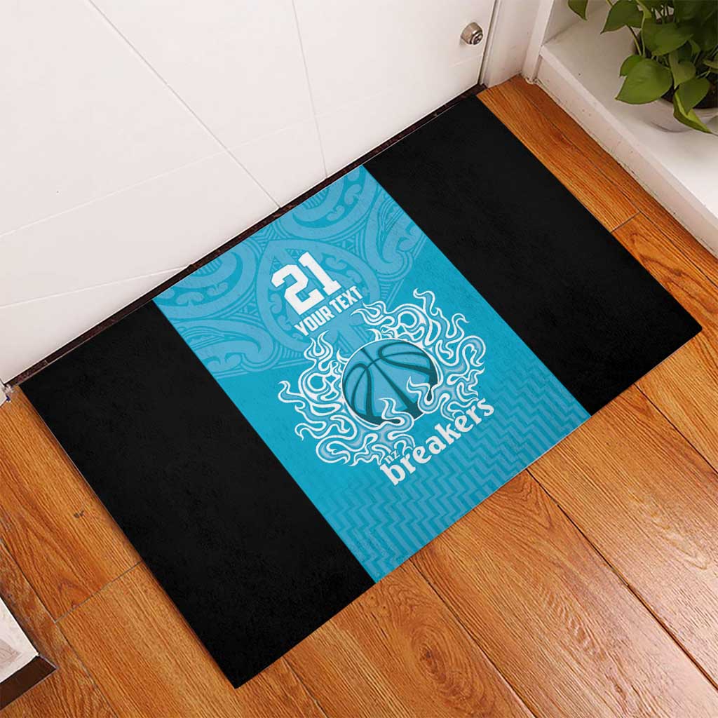 New Zealand Custom Rubber Doormat Fire Basketball Maori Tribal Sky Blue - Aussie Hoodie