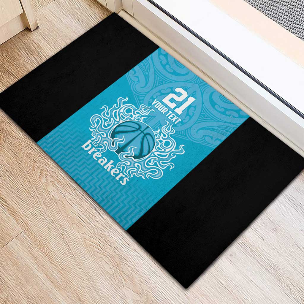 New Zealand Custom Rubber Doormat Fire Basketball Maori Tribal Sky Blue - Aussie Hoodie