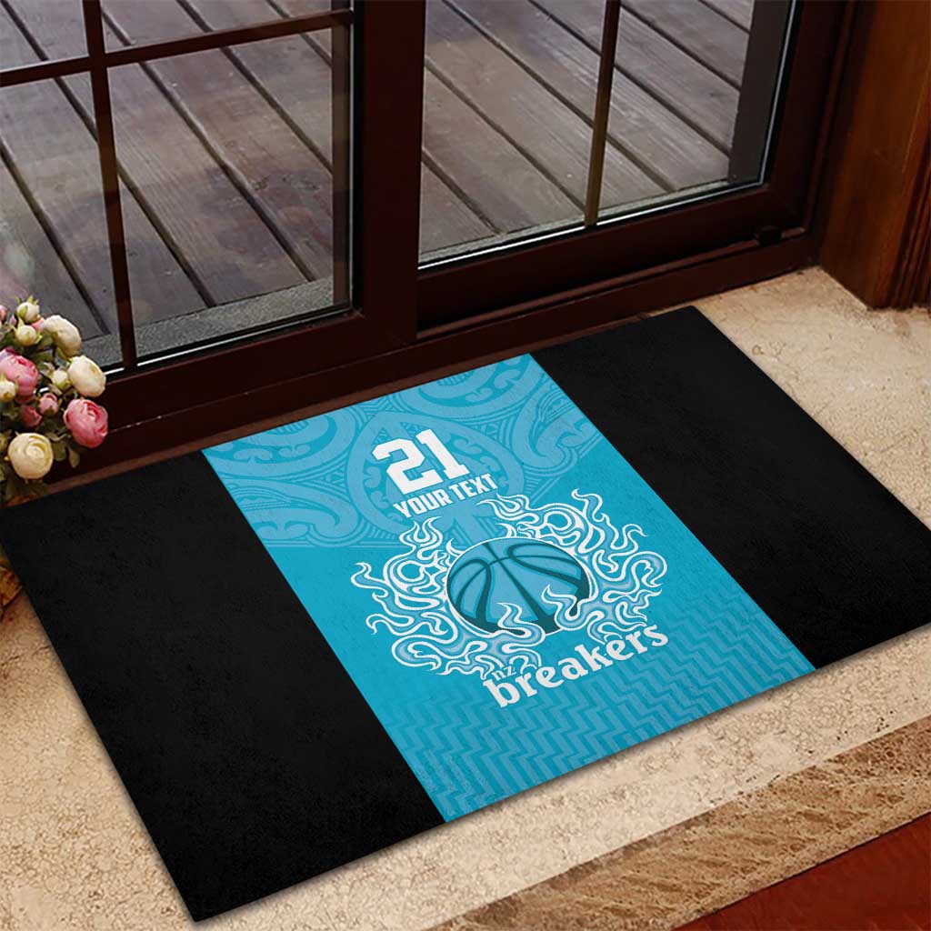New Zealand Custom Rubber Doormat Fire Basketball Maori Tribal Sky Blue - Aussie Hoodie