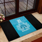 New Zealand Custom Rubber Doormat Fire Basketball Maori Tribal Sky Blue - Aussie Hoodie