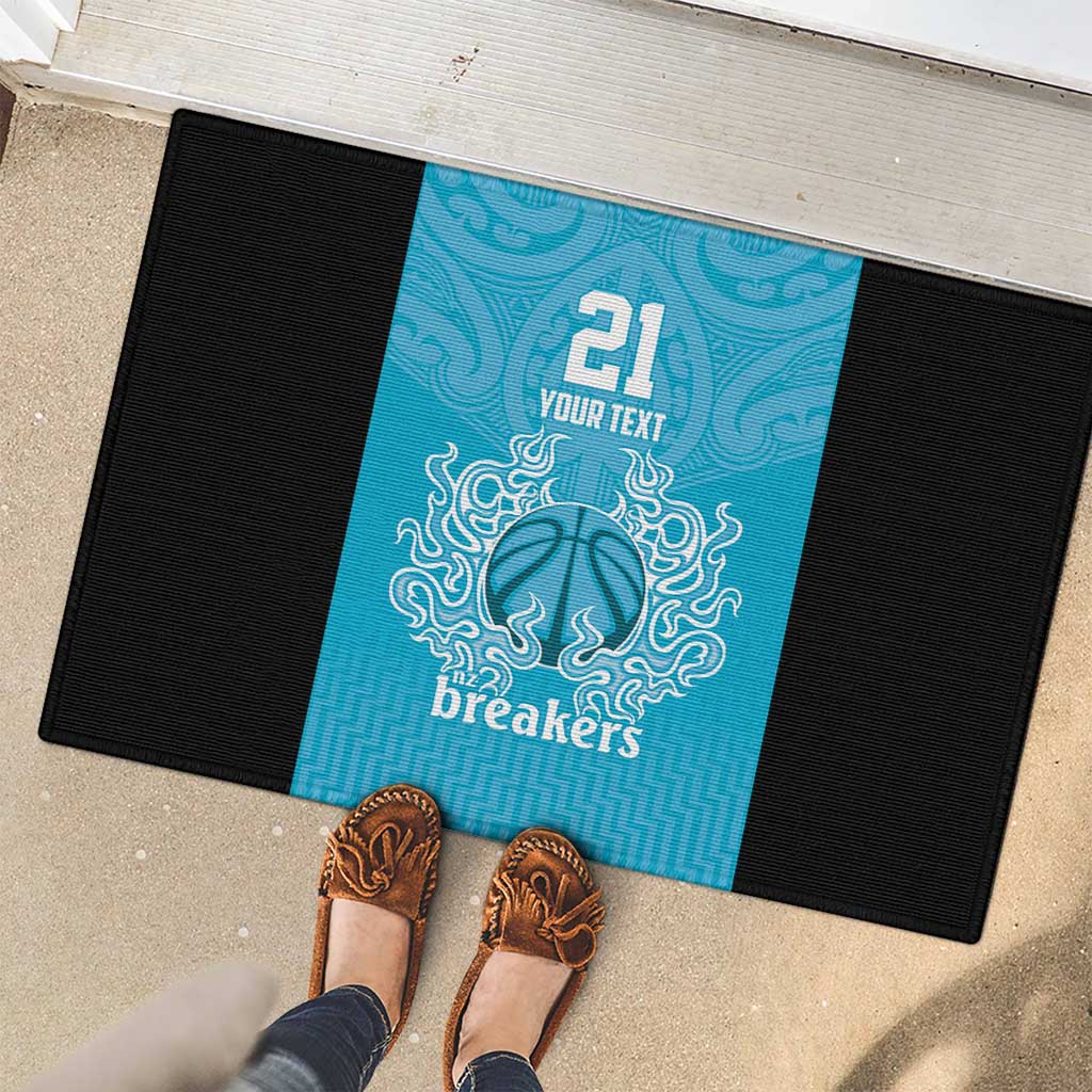 New Zealand Custom Rubber Doormat Fire Basketball Maori Tribal Sky Blue - Aussie Hoodie