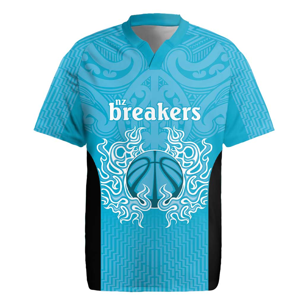 New Zealand Custom Rugby Jersey Fire Basketball Maori Tribal Sky Blue - Aussie Hoodie