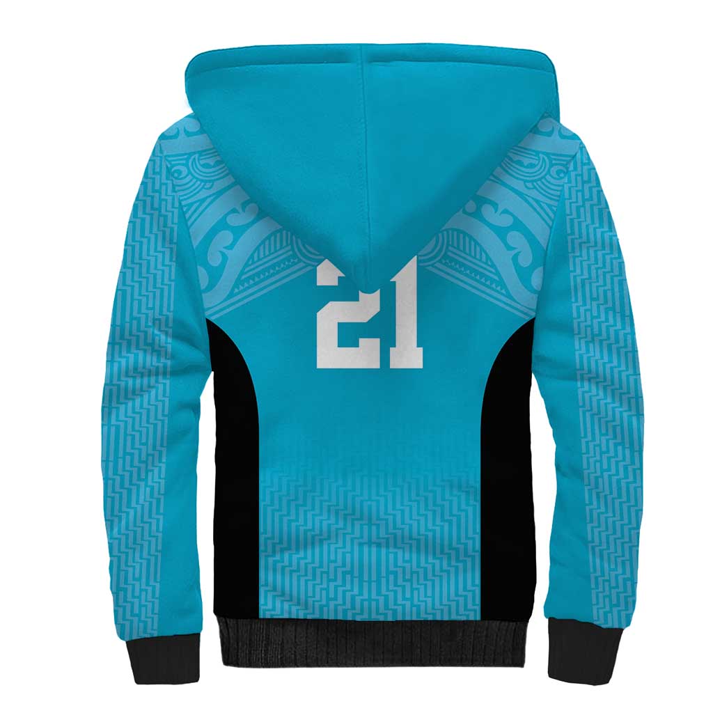 New Zealand Custom Sherpa Hoodie Fire Basketball Maori Tribal Sky Blue - Aussie Hoodie