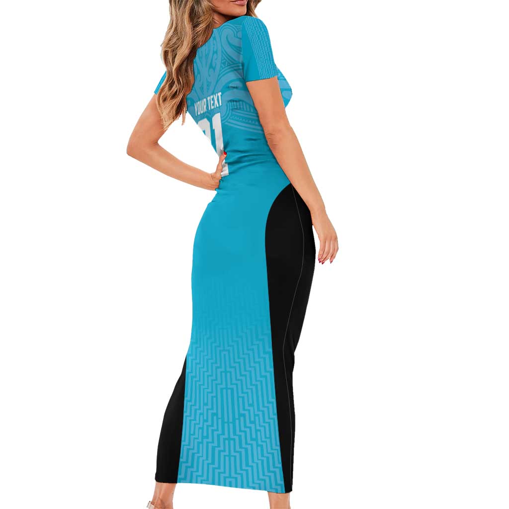 New Zealand Custom Short Sleeve Bodycon Dress Fire Basketball Maori Tribal Sky Blue - Aussie Hoodie