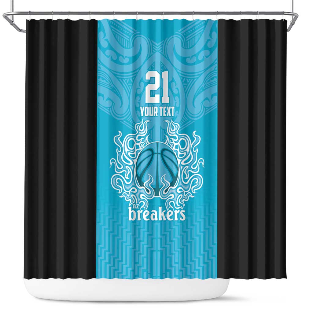 New Zealand Custom Shower Curtain Fire Basketball Maori Tribal Sky Blue - Aussie Hoodie