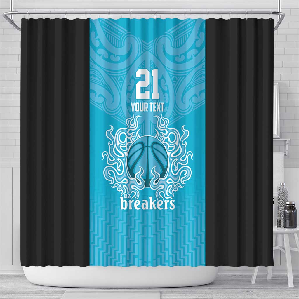 New Zealand Custom Shower Curtain Fire Basketball Maori Tribal Sky Blue - Aussie Hoodie