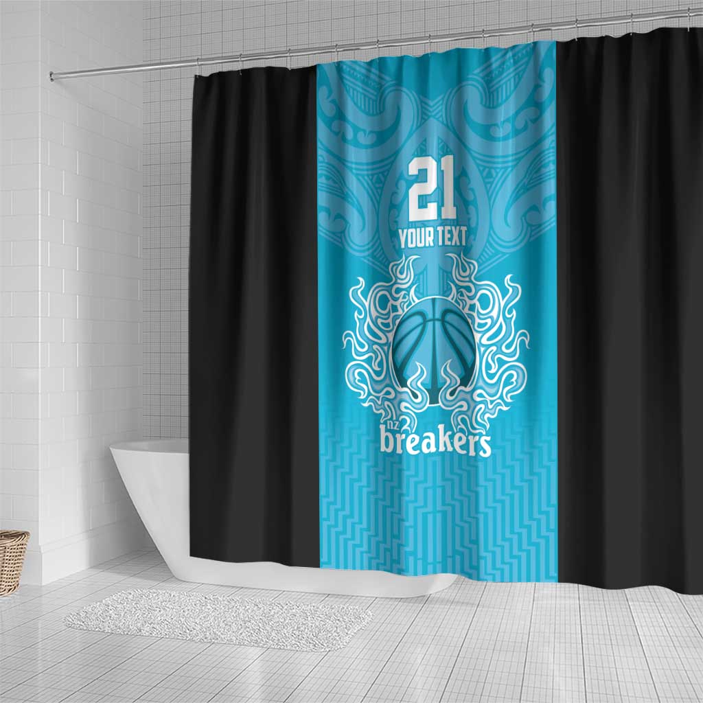 New Zealand Custom Shower Curtain Fire Basketball Maori Tribal Sky Blue - Aussie Hoodie