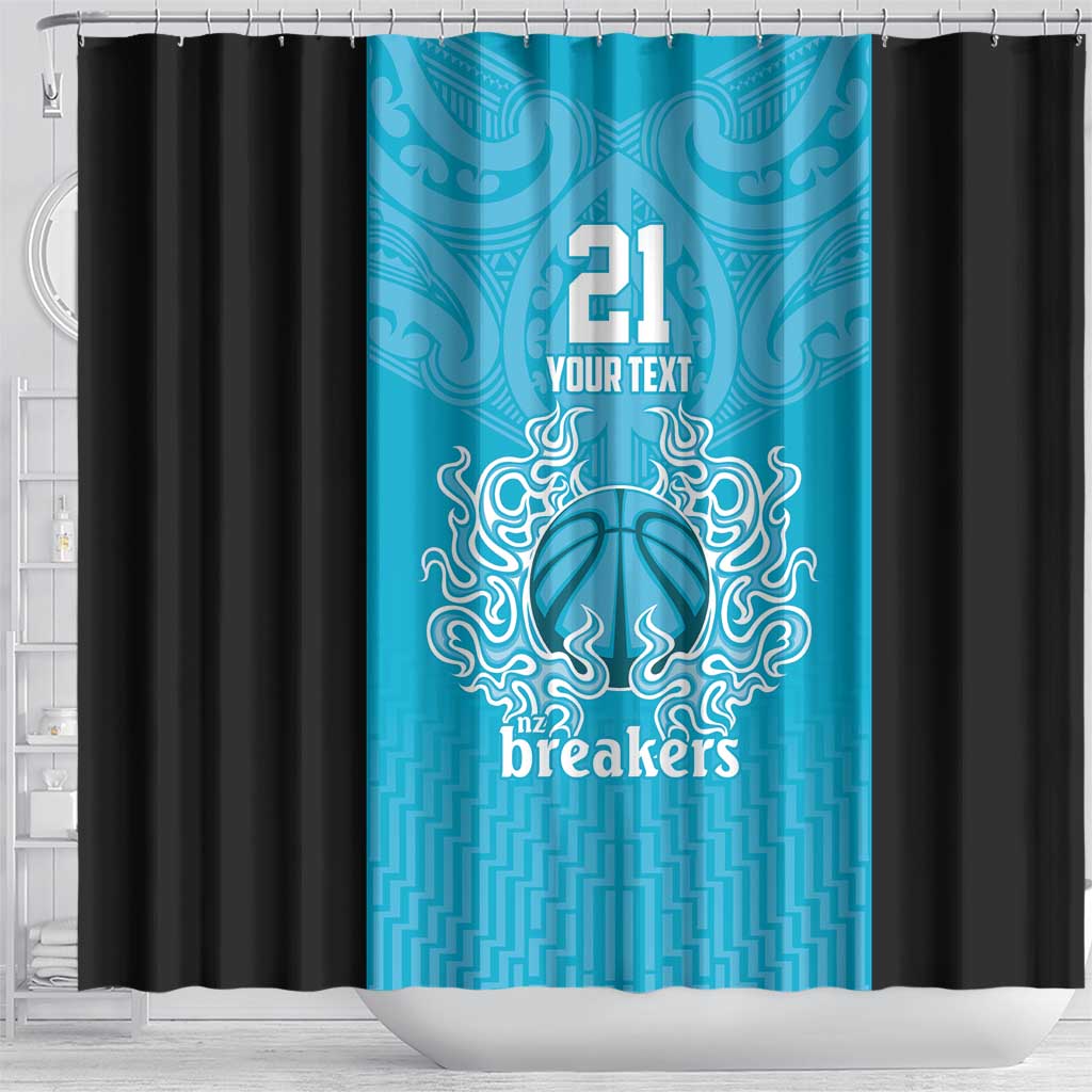 New Zealand Custom Shower Curtain Fire Basketball Maori Tribal Sky Blue - Aussie Hoodie