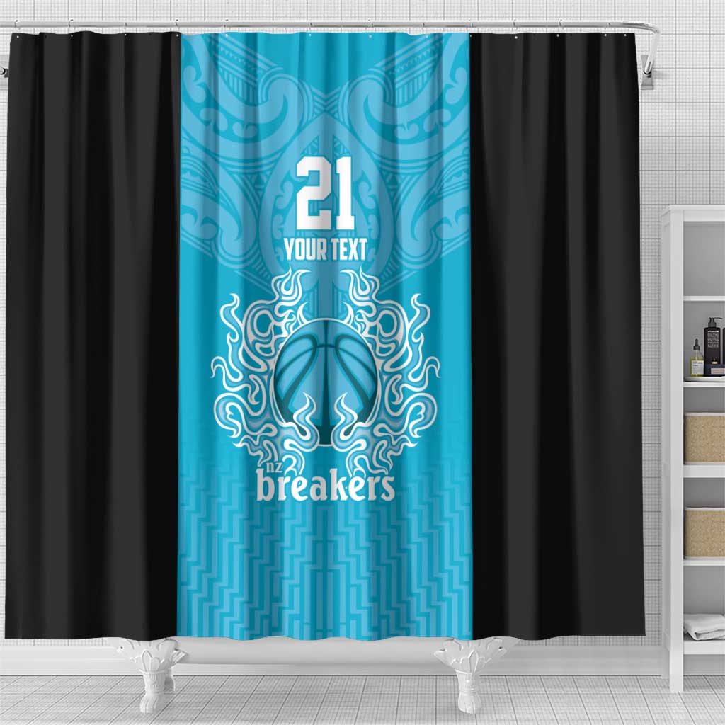 New Zealand Custom Shower Curtain Fire Basketball Maori Tribal Sky Blue - Aussie Hoodie