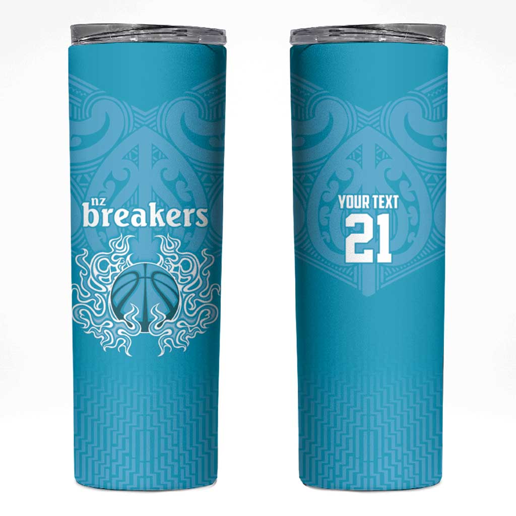 New Zealand Custom Skinny Tumbler Fire Basketball Maori Tribal Sky Blue - Aussie Hoodie