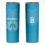 New Zealand Custom Skinny Tumbler Fire Basketball Maori Tribal Sky Blue - Aussie Hoodie