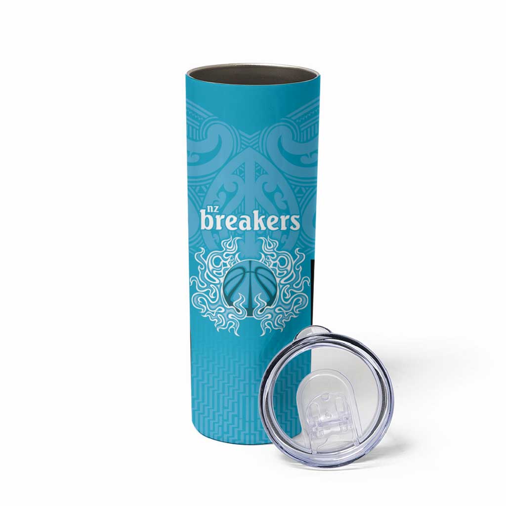 New Zealand Custom Skinny Tumbler Fire Basketball Maori Tribal Sky Blue - Aussie Hoodie