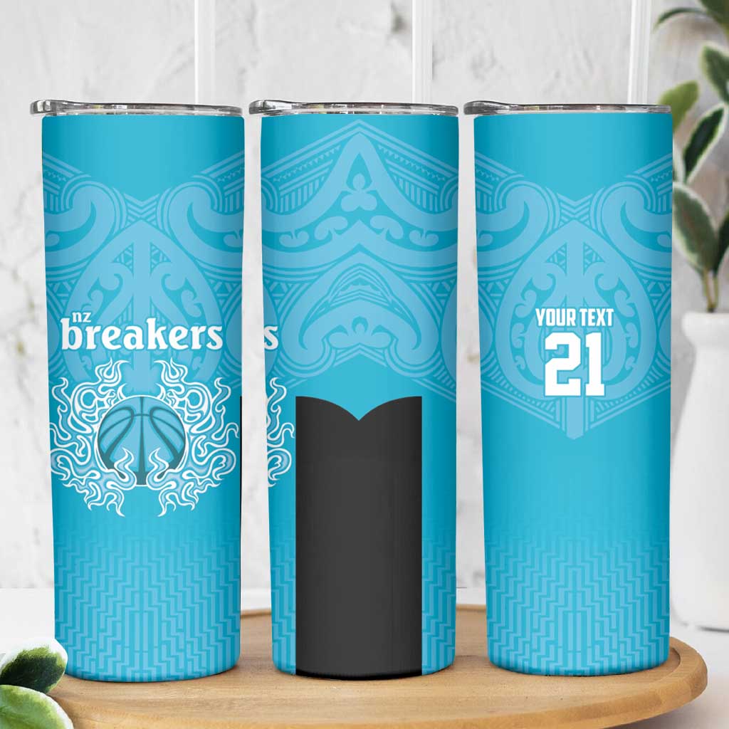 New Zealand Custom Skinny Tumbler Fire Basketball Maori Tribal Sky Blue - Aussie Hoodie