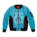 New Zealand Custom Sleeve Zip Bomber Jacket Fire Basketball Maori Tribal Sky Blue - Aussie Hoodie