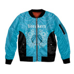 New Zealand Custom Sleeve Zip Bomber Jacket Fire Basketball Maori Tribal Sky Blue - Aussie Hoodie