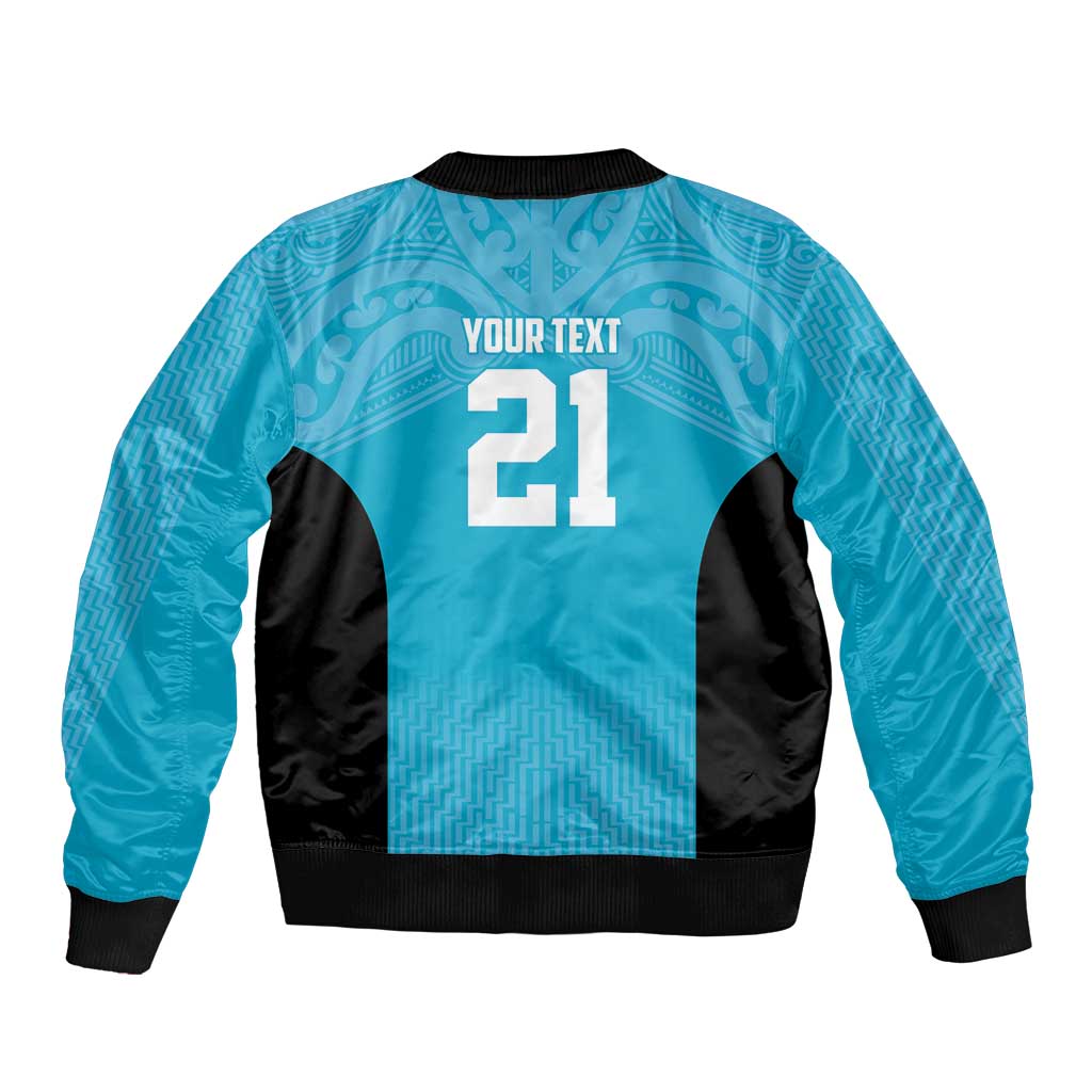 New Zealand Custom Sleeve Zip Bomber Jacket Fire Basketball Maori Tribal Sky Blue - Aussie Hoodie