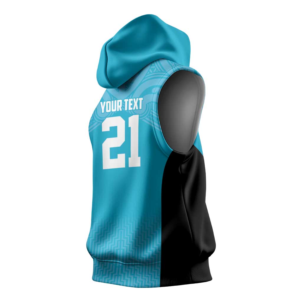New Zealand Custom Sleeveless Hoodie Fire Basketball Maori Tribal Sky Blue - Aussie Hoodie