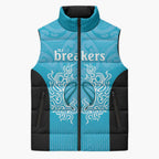 New Zealand Custom Sleeveless Puffer Jacket Fire Basketball Maori Tribal Sky Blue - Aussie Hoodie