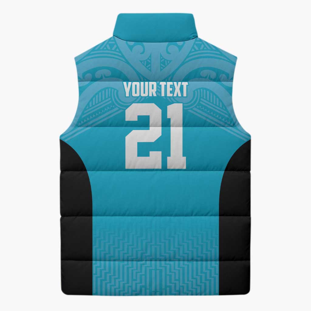 New Zealand Custom Sleeveless Puffer Jacket Fire Basketball Maori Tribal Sky Blue - Aussie Hoodie