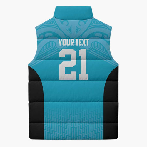 New Zealand Custom Sleeveless Puffer Jacket Fire Basketball Maori Tribal Sky Blue - Aussie Hoodie