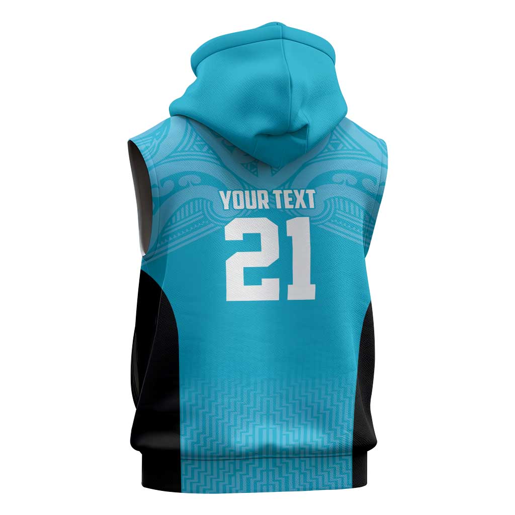 New Zealand Custom Sleeveless Zip Hoodie Fire Basketball Maori Tribal Sky Blue - Aussie Hoodie