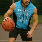 New Zealand Custom Sleeveless Zip Hoodie Fire Basketball Maori Tribal Sky Blue LT9
