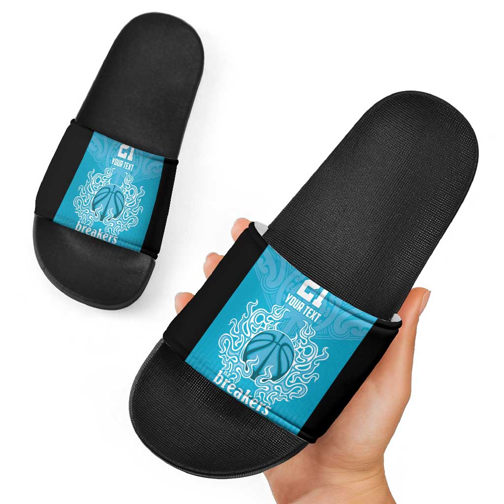 New Zealand Custom Slide Sandals Fire Basketball Maori Tribal Sky Blue - Aussie Hoodie
