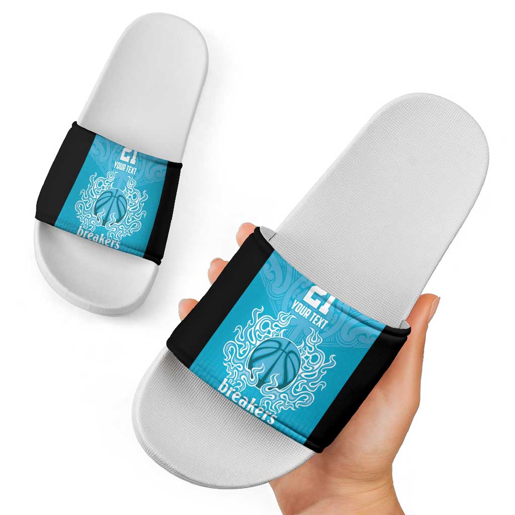 New Zealand Custom Slide Sandals Fire Basketball Maori Tribal Sky Blue - Aussie Hoodie