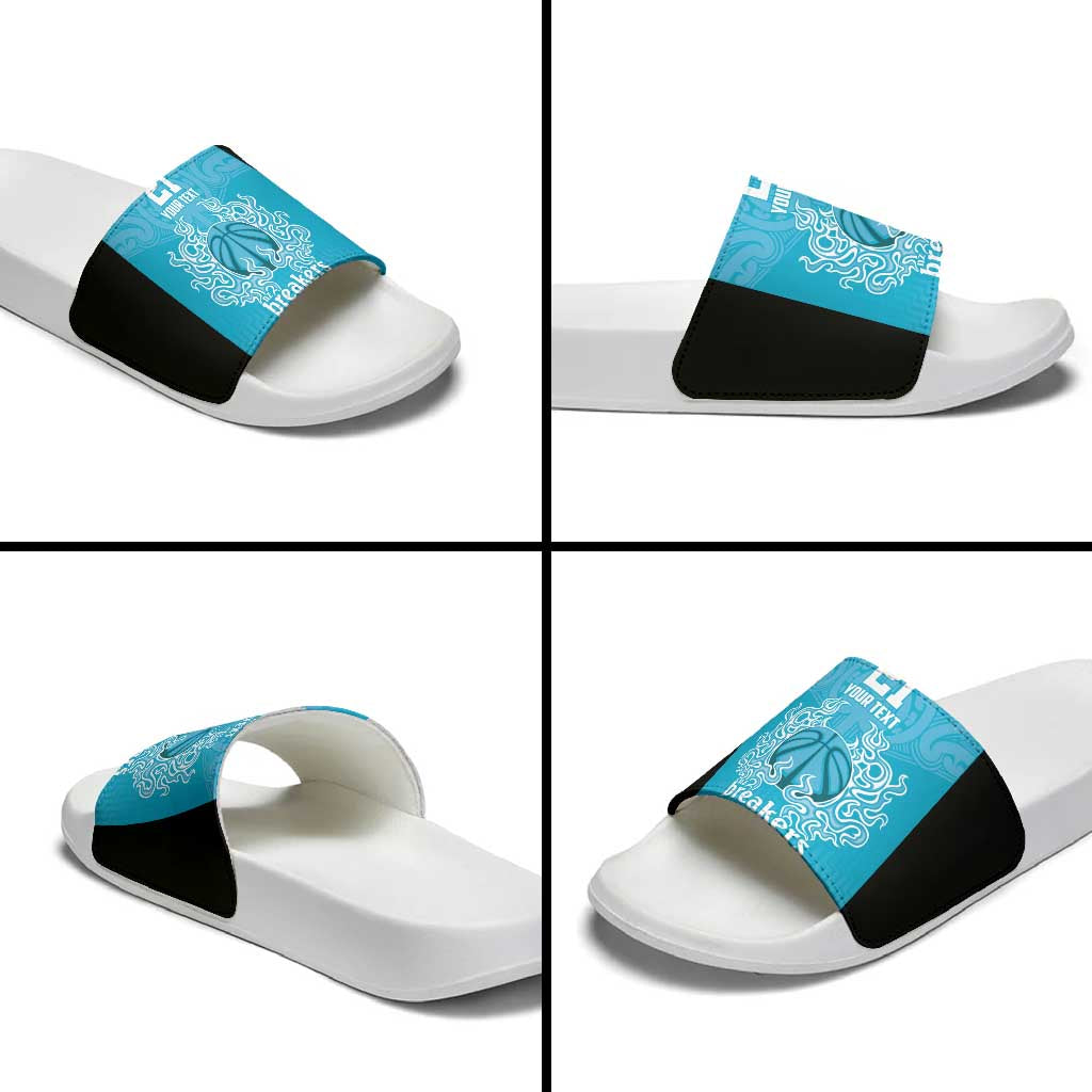 New Zealand Custom Slide Sandals Fire Basketball Maori Tribal Sky Blue - Aussie Hoodie