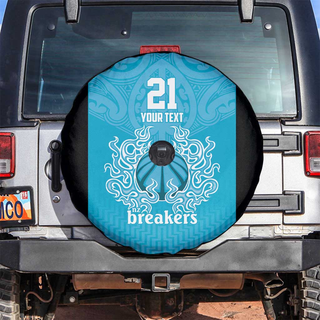 New Zealand Custom Spare Tire Cover Fire Basketball Maori Tribal Sky Blue - Aussie Hoodie