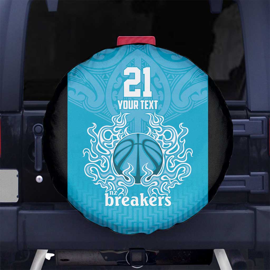New Zealand Custom Spare Tire Cover Fire Basketball Maori Tribal Sky Blue - Aussie Hoodie