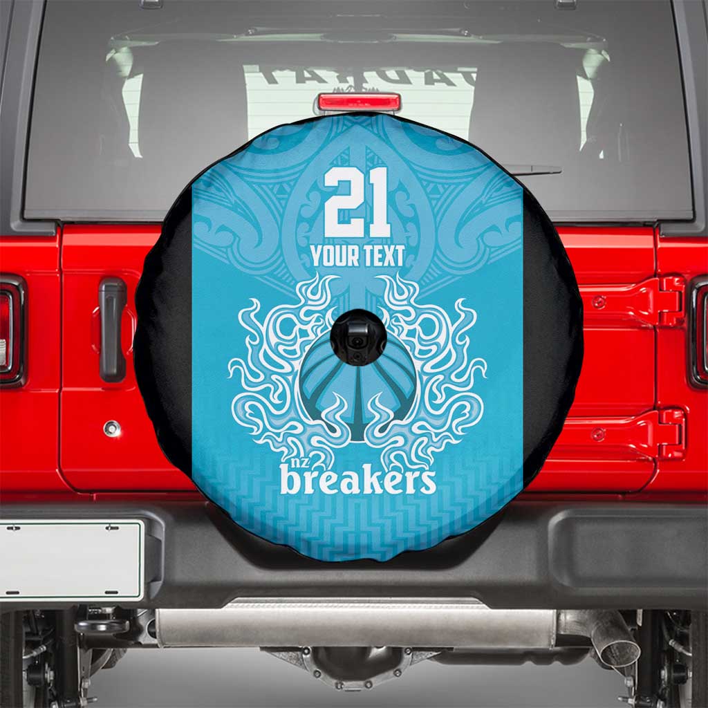 New Zealand Custom Spare Tire Cover Fire Basketball Maori Tribal Sky Blue - Aussie Hoodie
