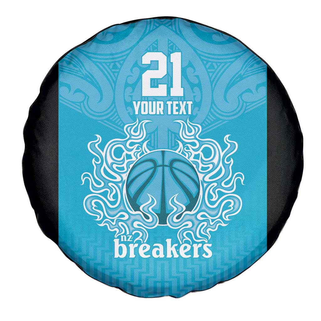 New Zealand Custom Spare Tire Cover Fire Basketball Maori Tribal Sky Blue - Aussie Hoodie