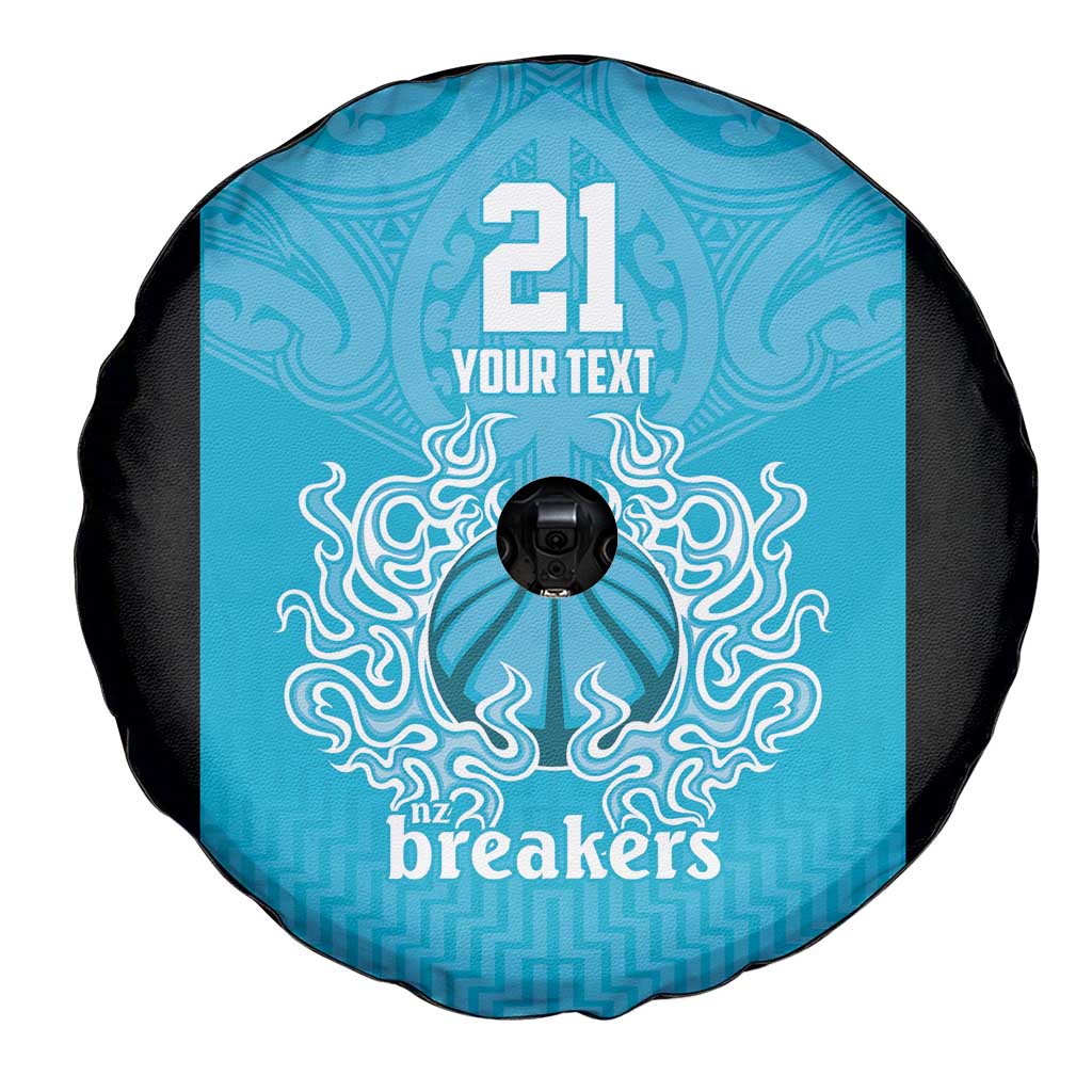 New Zealand Custom Spare Tire Cover Fire Basketball Maori Tribal Sky Blue - Aussie Hoodie
