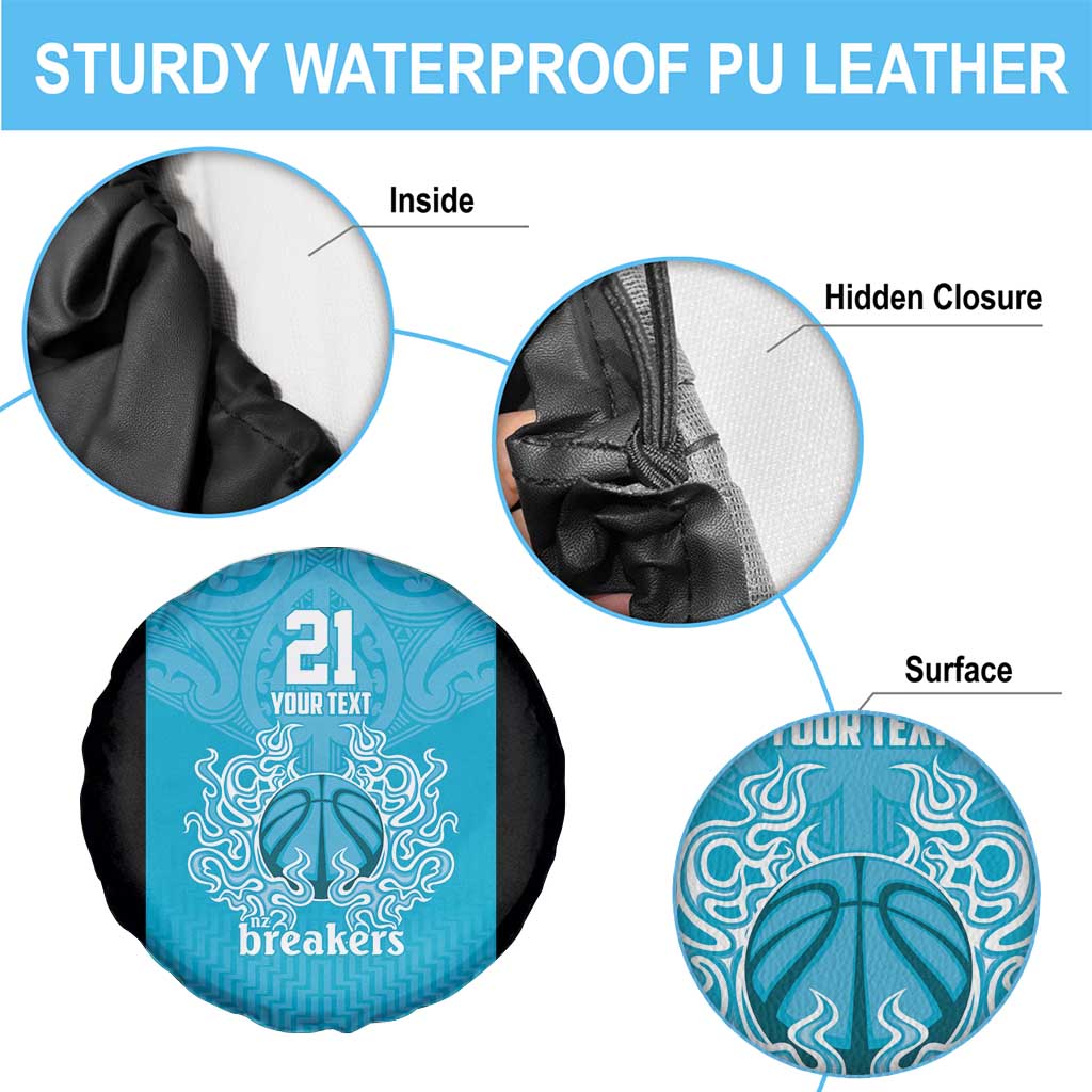 New Zealand Custom Spare Tire Cover Fire Basketball Maori Tribal Sky Blue - Aussie Hoodie