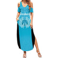 New Zealand Custom Summer Maxi Dress Fire Basketball Maori Tribal Sky Blue - Aussie Hoodie