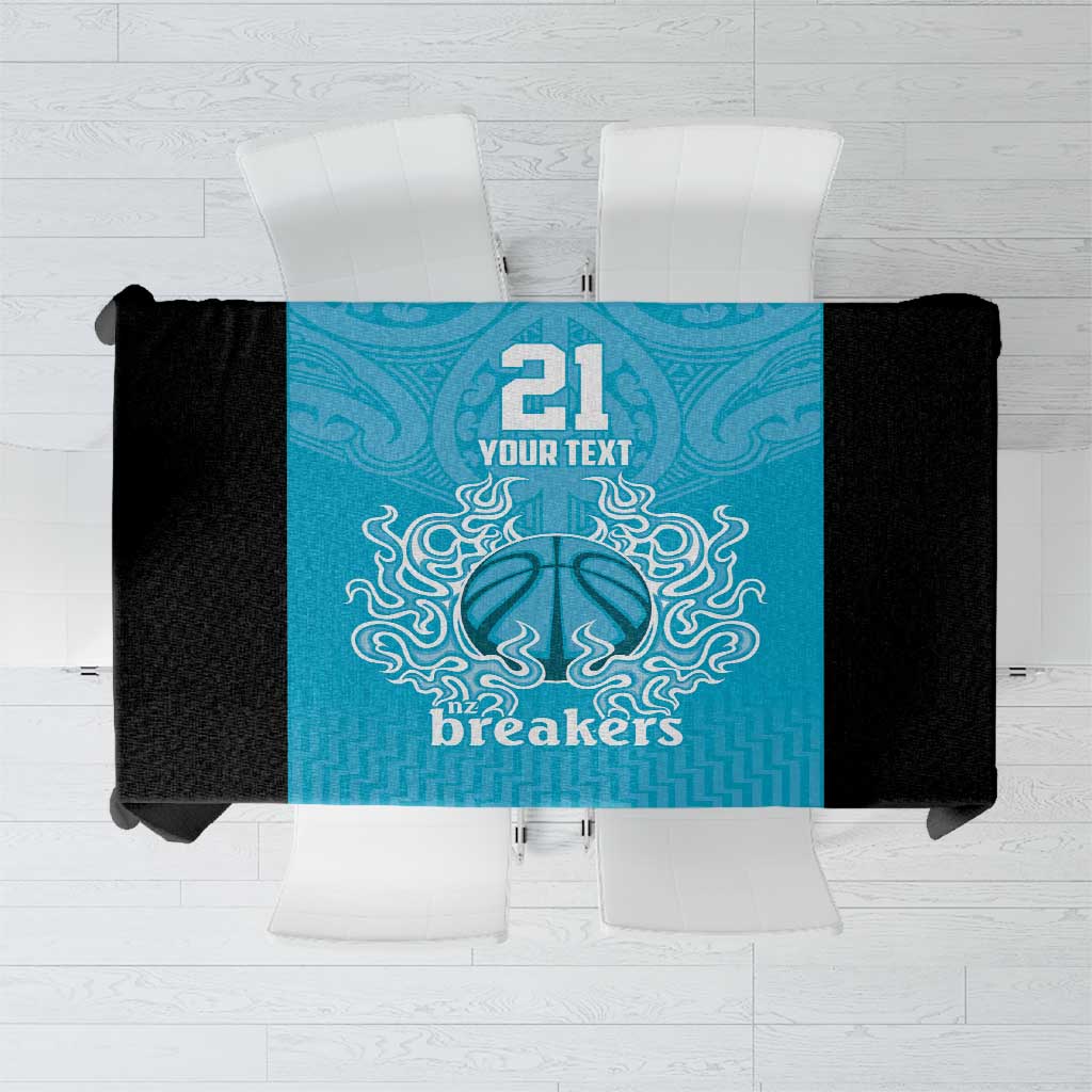New Zealand Custom Tablecloth Fire Basketball Maori Tribal Sky Blue - Aussie Hoodie