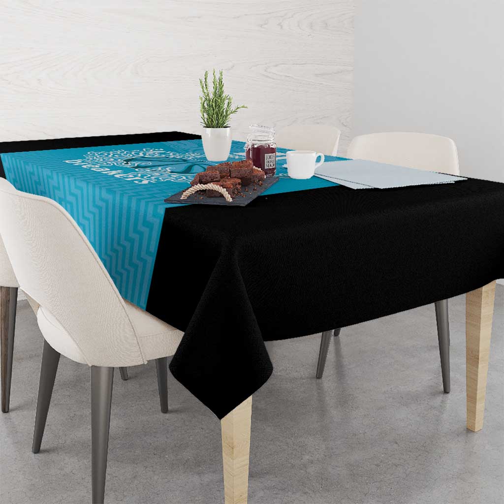 New Zealand Custom Tablecloth Fire Basketball Maori Tribal Sky Blue - Aussie Hoodie