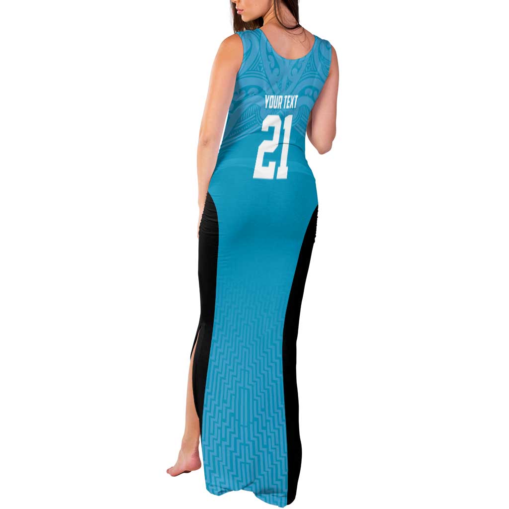 New Zealand Custom Tank Maxi Dress Fire Basketball Maori Tribal Sky Blue - Aussie Hoodie